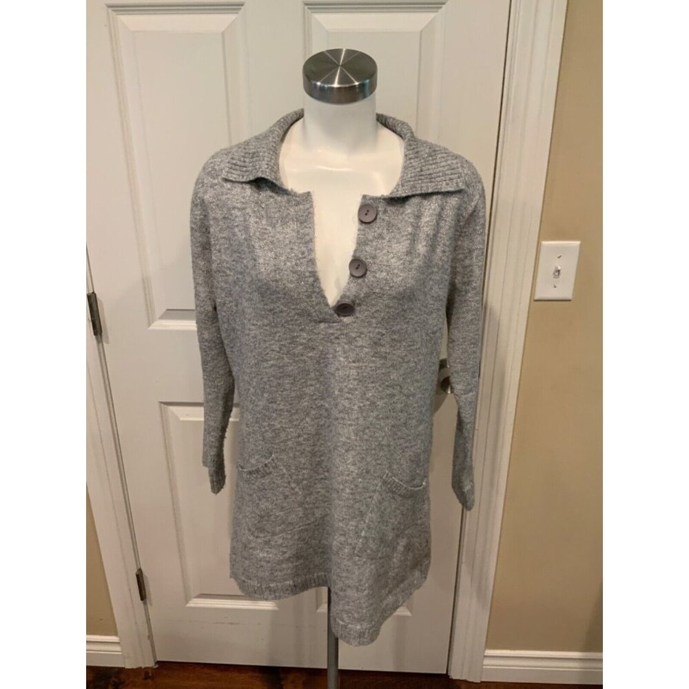 Alberto Makali Gray Silver Metallic V-Neck Popover Sweater Tunic, Size XL